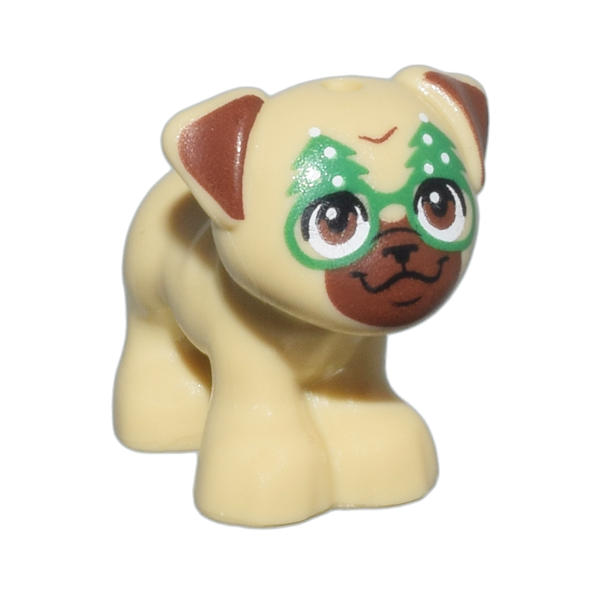 LEGO Animal Friends Christmas Tan Pug Dog with Brown Face and Christmas Tree Glasses Minifigure